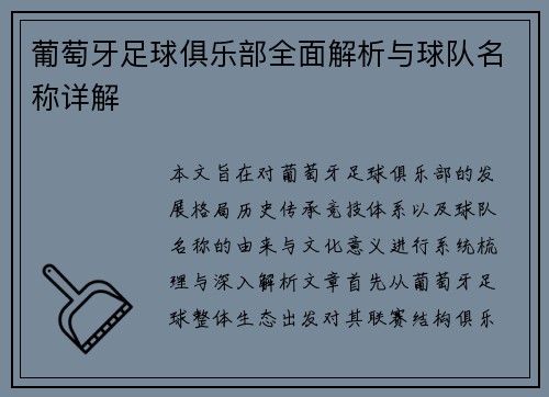 葡萄牙足球俱乐部全面解析与球队名称详解